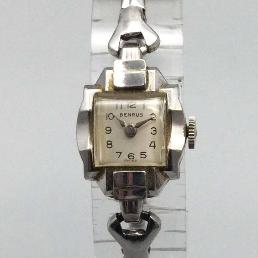 Vintage Benrus Womens Watch 14mm Manual Wind White 10KRB Stretch Band