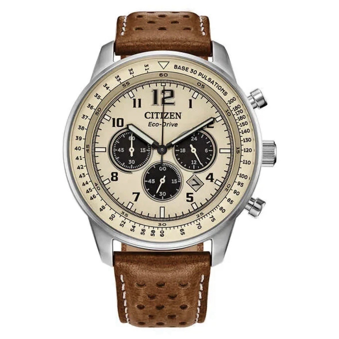 NEW Citizen Men’s CA4500-08X Eco-Drive Chronograph Stainless Steel Leather Watch