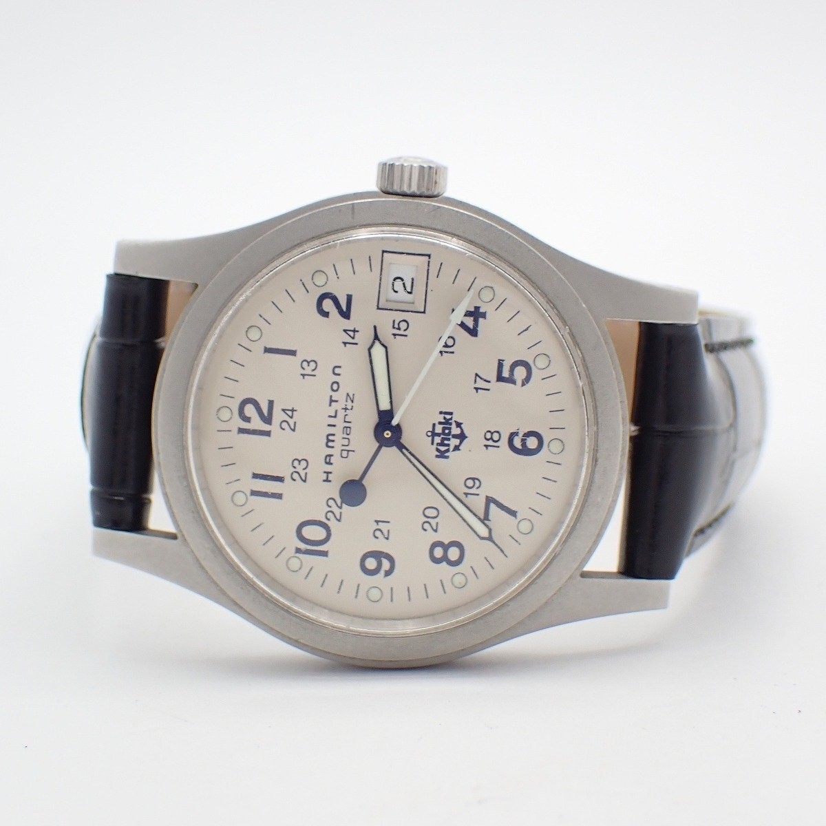 Hamilton Khaki Field 9797 Ivory Dial Anchor Logo Quartz Date Vintage Men’s Watch