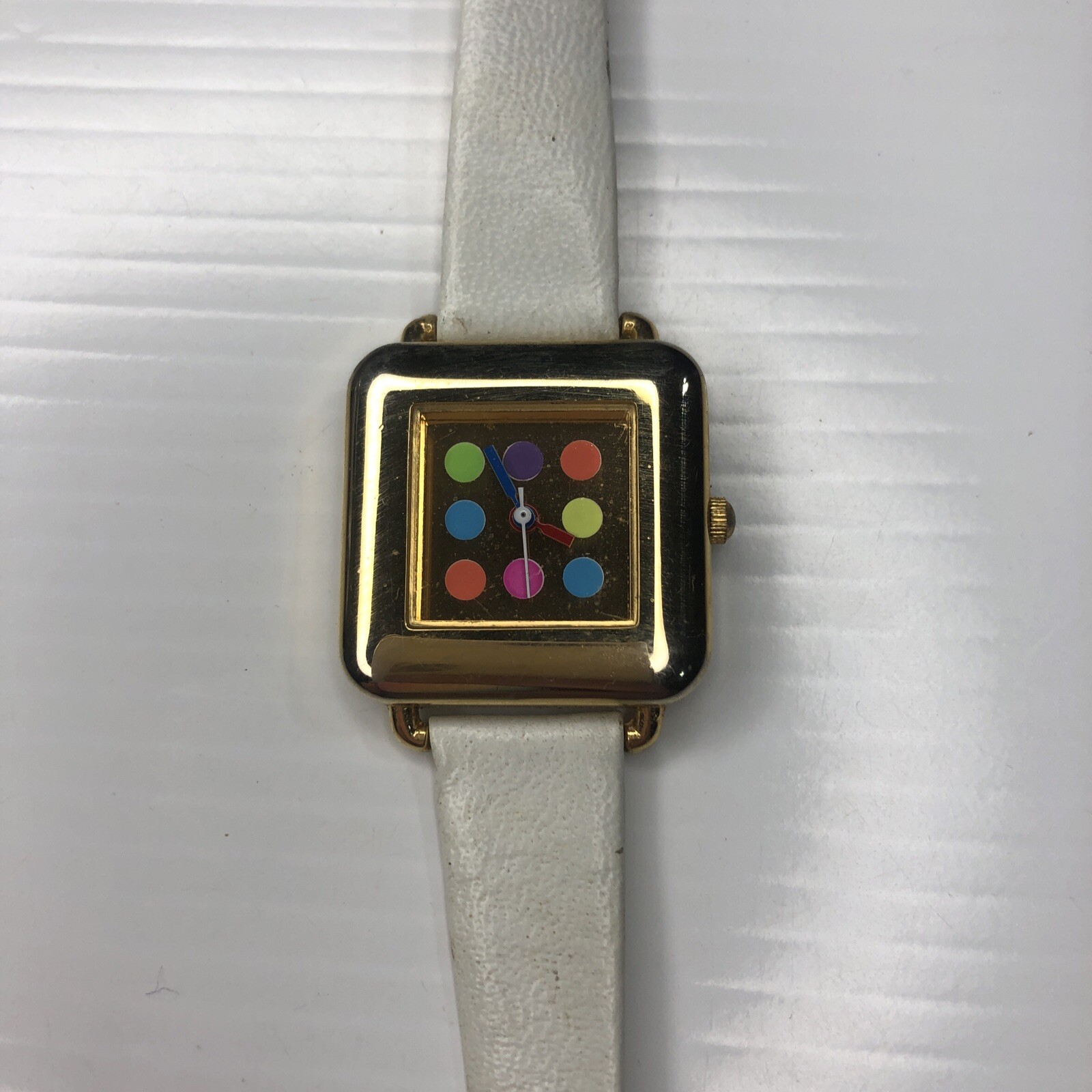 X11 Japan Quartz 1442 Square Gold Multicolor Carnival White Leather Untested