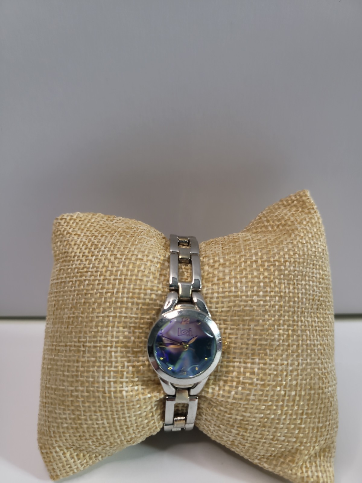 Lei Women’s Silver Tone Bracelet Watch Blue Iridescent Dial Bubble Crystal