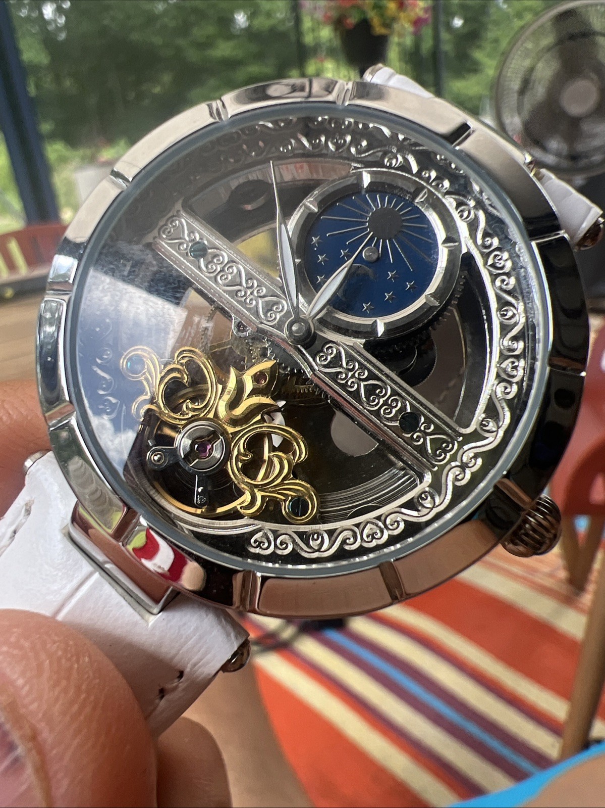 🔥 🔥 Skeleton Mechanical watch SunMoon StarWhite 🔥 🔥