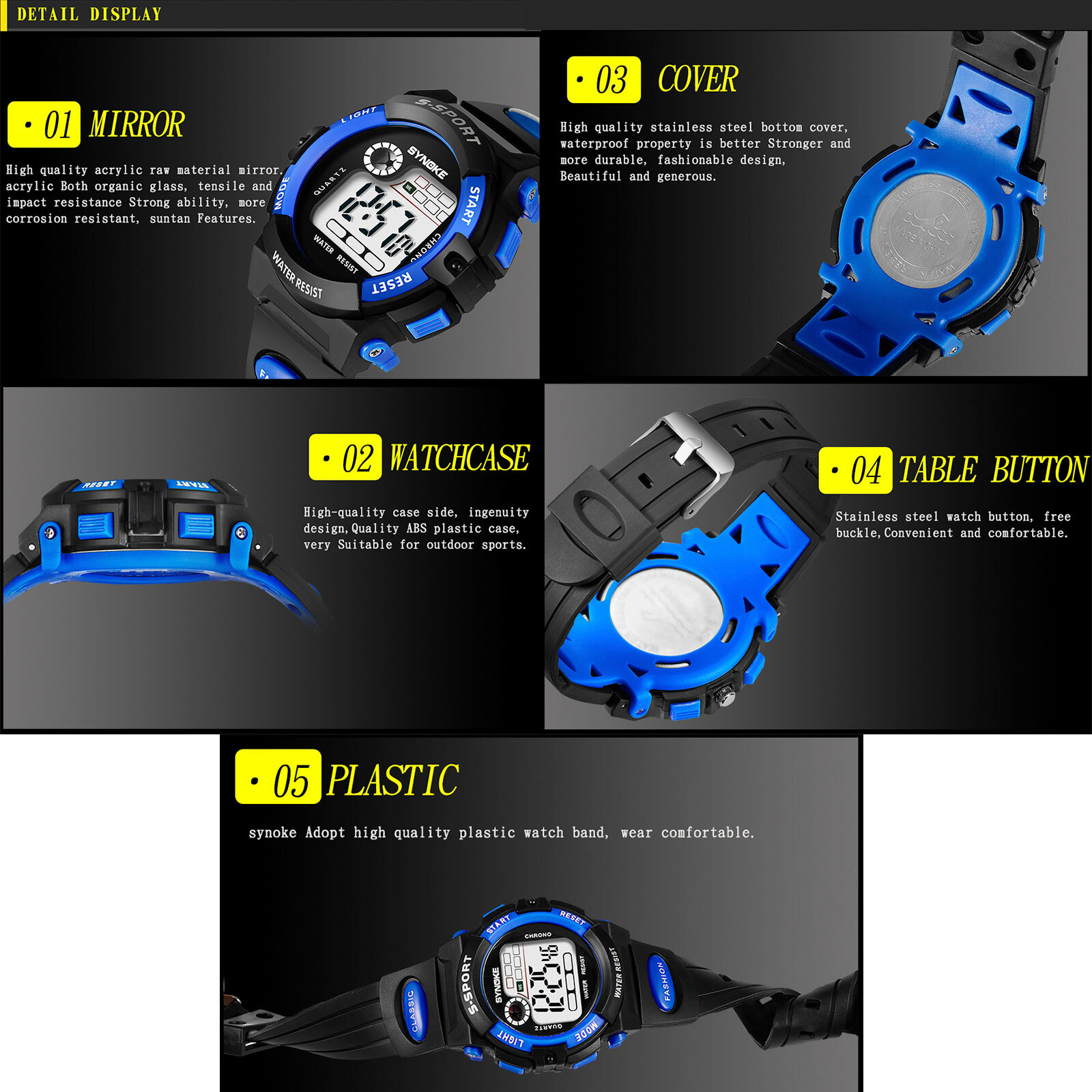 Waterproof Kids Digital Electronic Watch Sports LED Watches Children Boys Girls