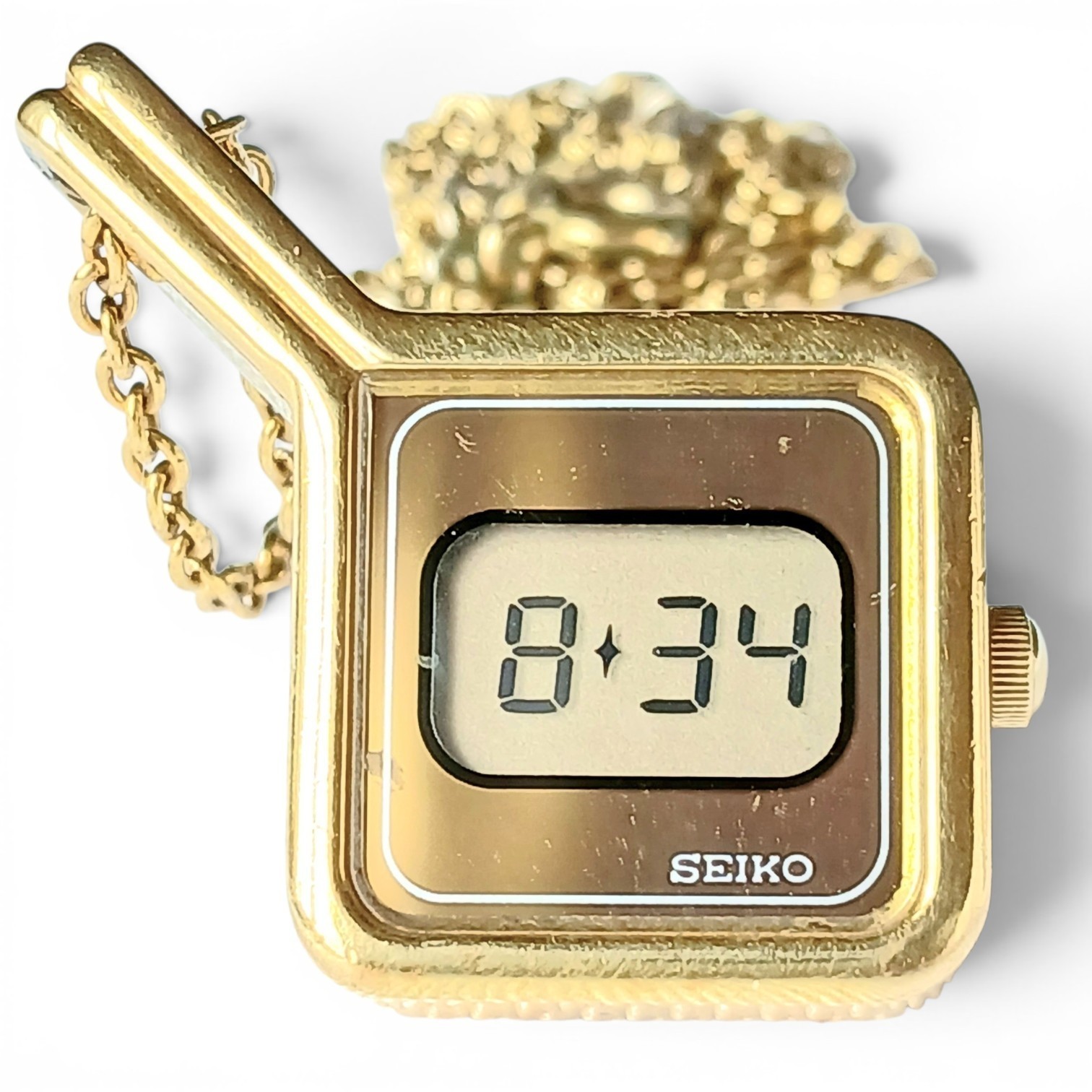 Rare Vintage Seiko Pendant Watch Digital Gold Tone Japan Working!