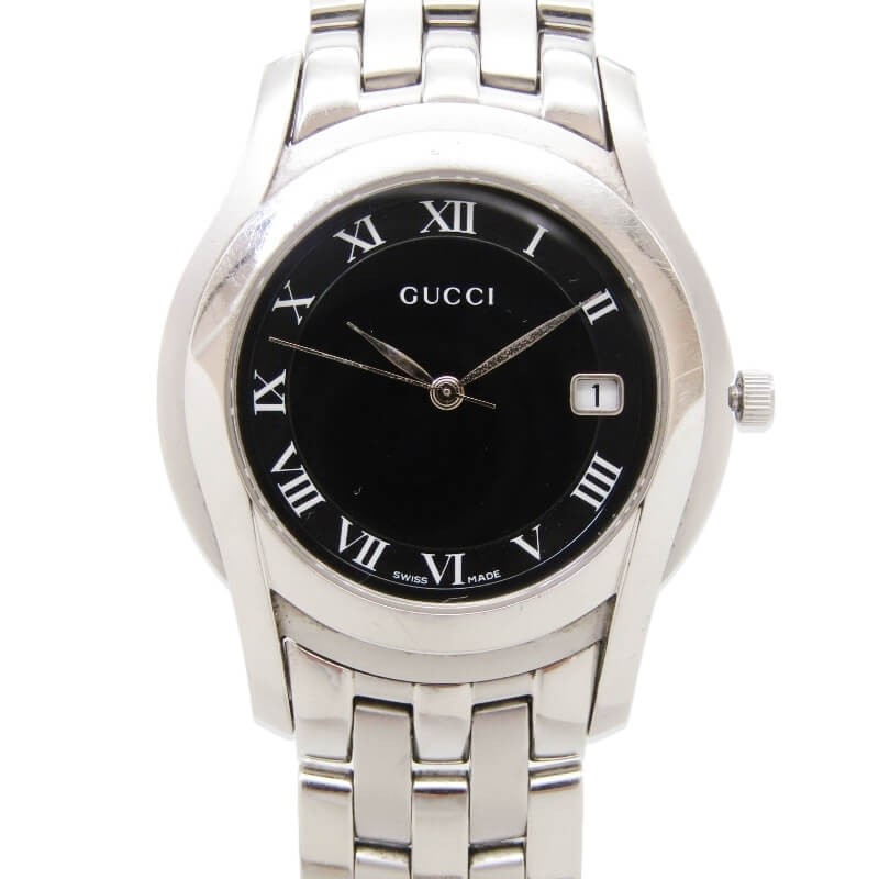 GUCCI 5500M Quartz Watch Ladies SS Black Analog Good Condition