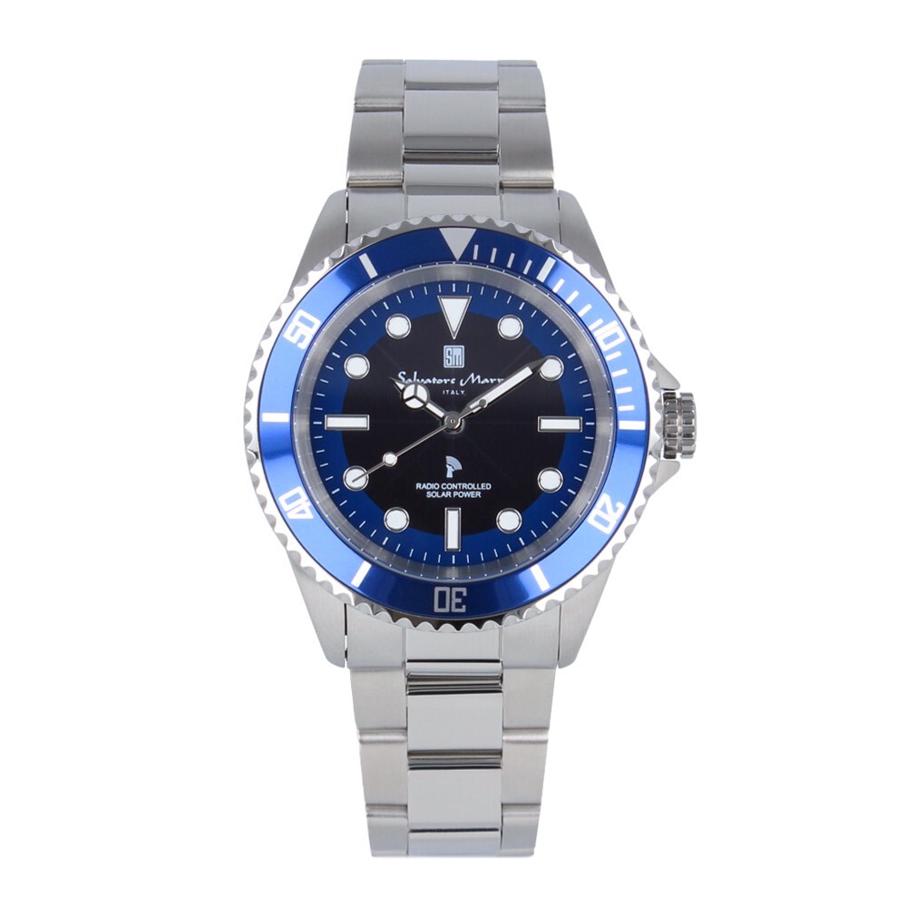 SALVATORE MARRA SM22110-SSBL Analog Quartz Solar Powered Black/Blue Silver