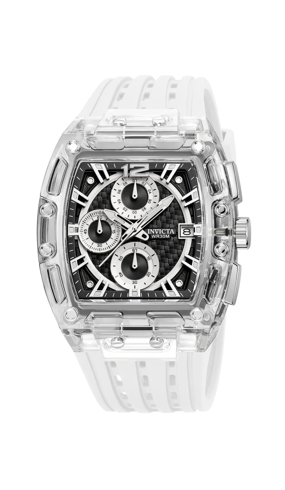 70145 – Invicta S1 Rally Allogrip Men’s 42mm Chronograph Transparent White Watch