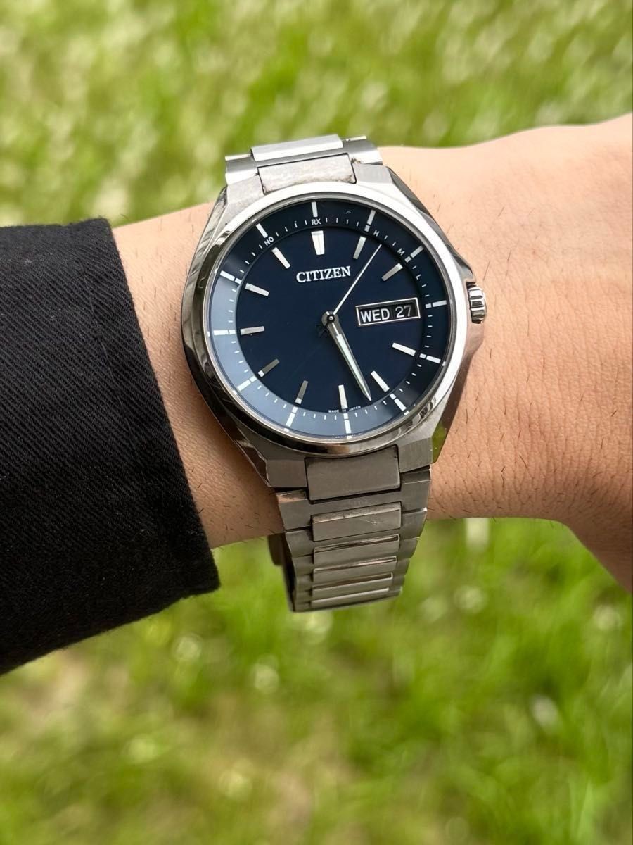 Citizen Attesa Eco-Drive Radio Solar Titanium Blue Dial Day-Date
