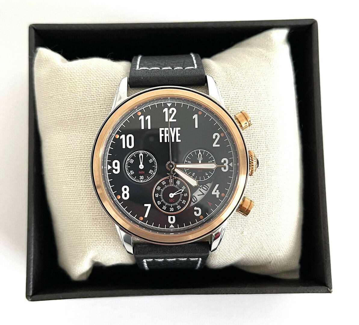 Frye Graham Chronograph Black Dial Black Leather Men’s Watch 37FR00009-03 NIB