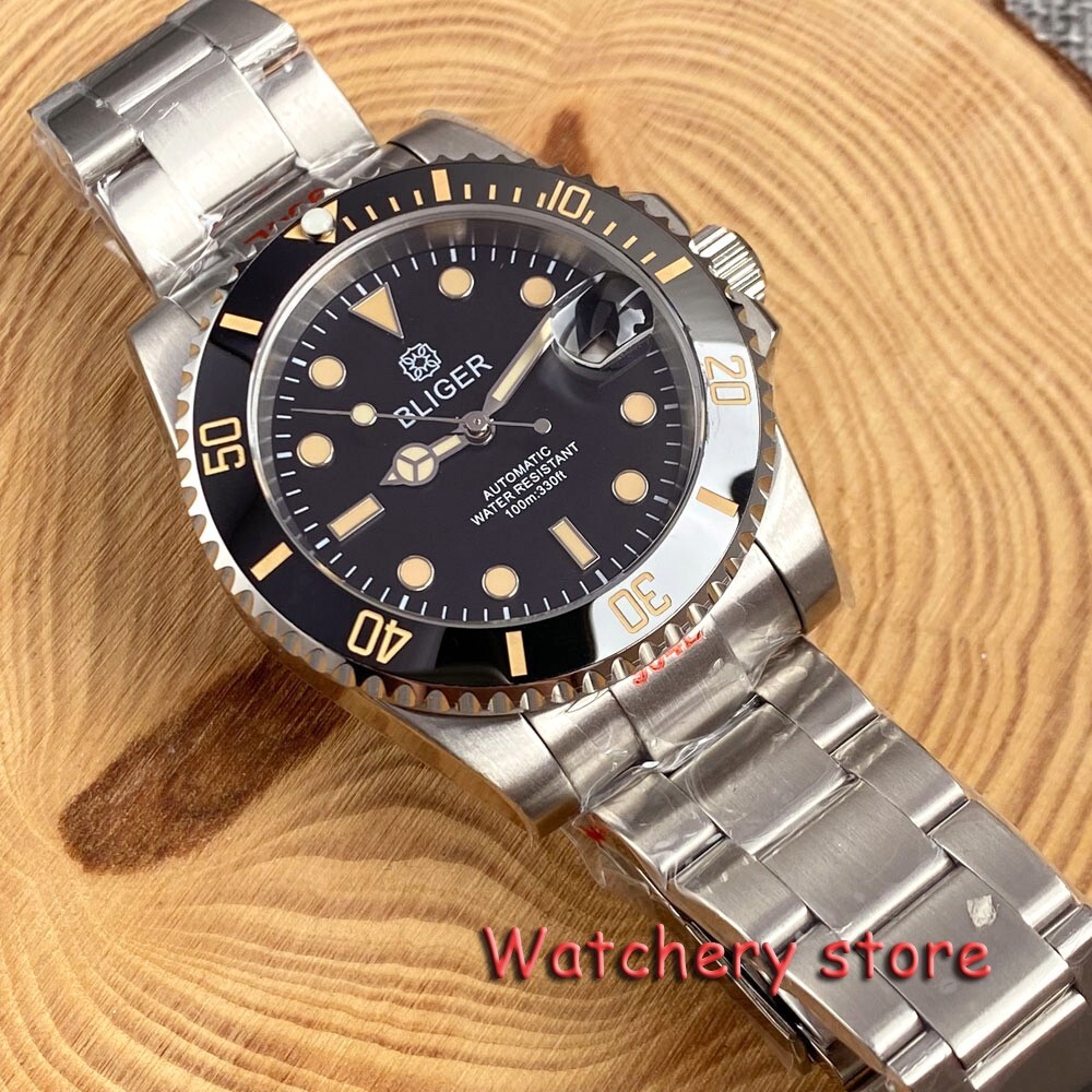40mm Bliger Unidirectional rotation bezel orange indexes Japan NH35A Men’s watch