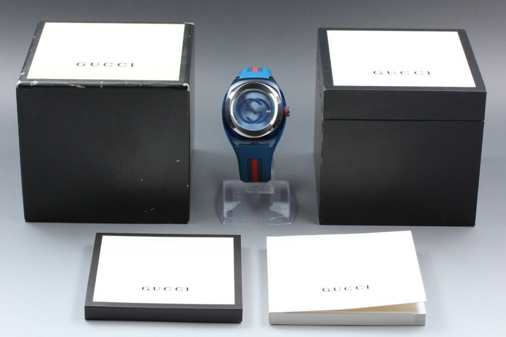 GUCCI Sync Men’s Watch Blue Dial Leather Strap From Japan