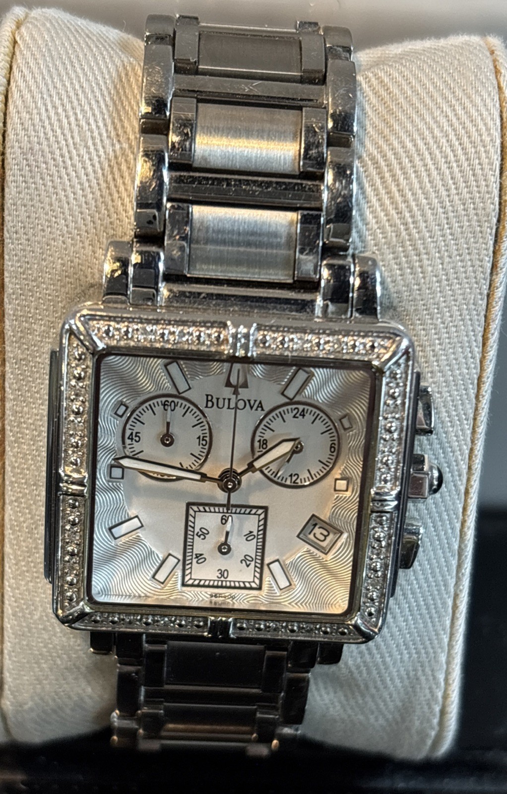 Women’s Bulova C837420 Chronograph Watch W/ Diamonds White Face Stainless Works