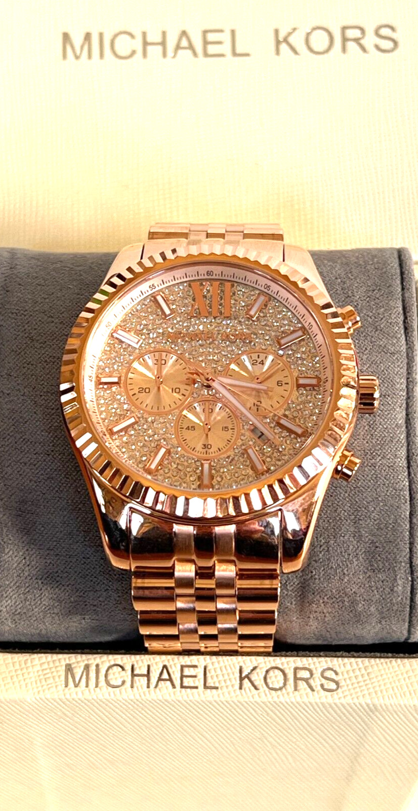 MICHAEL KORS MK8580 Lexington Crystal Pave Rose Gold-Tone Men’s Watch BNWT $375