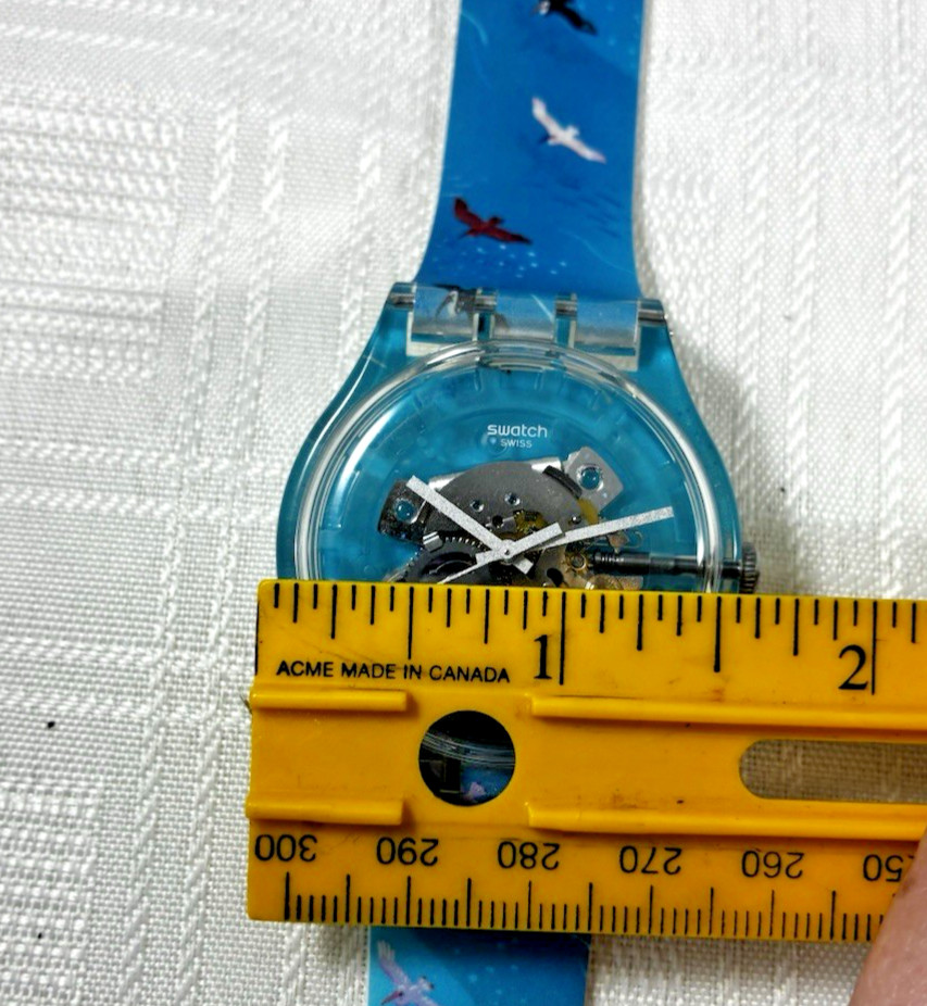 Swatch Automatic Skeleton Dial birds Blue Clear Plastic Wristwatch (not working)