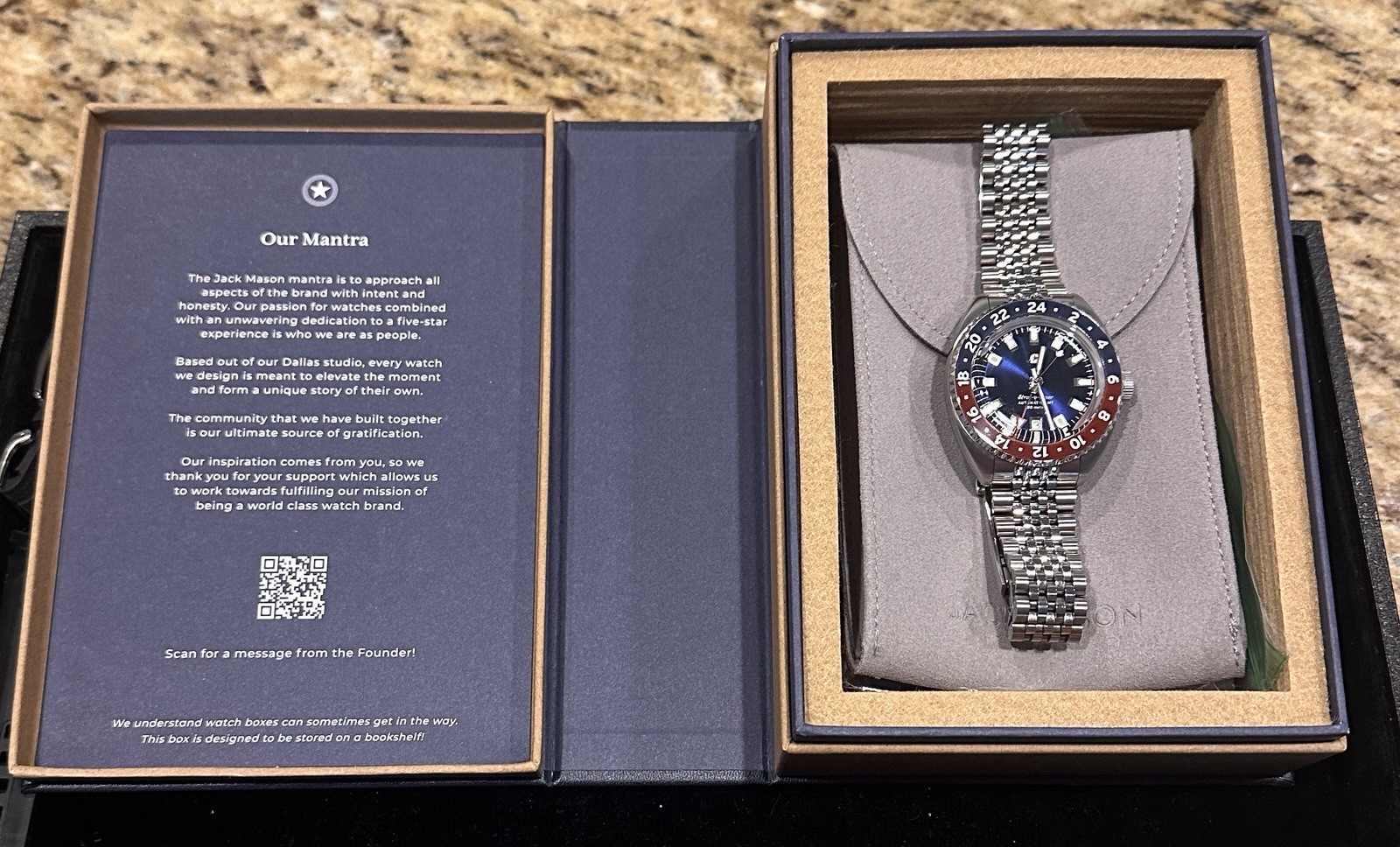 Jack Mason Strat-o-timer Automatic GMT 200m 40mm Blue Dial Pepsi Bezel Set