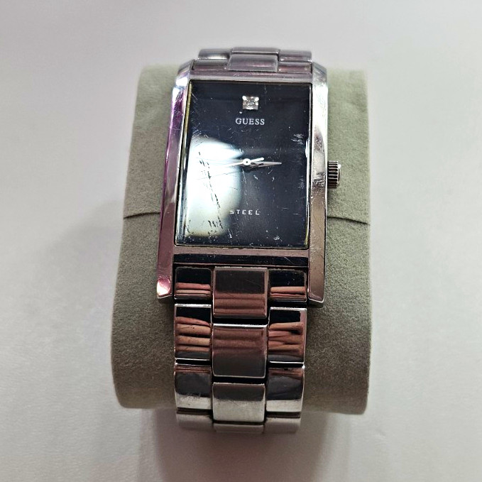 GUESS Steel Quartz Analog Wristwatch Black Dial Rectangle Stainless Bracelet