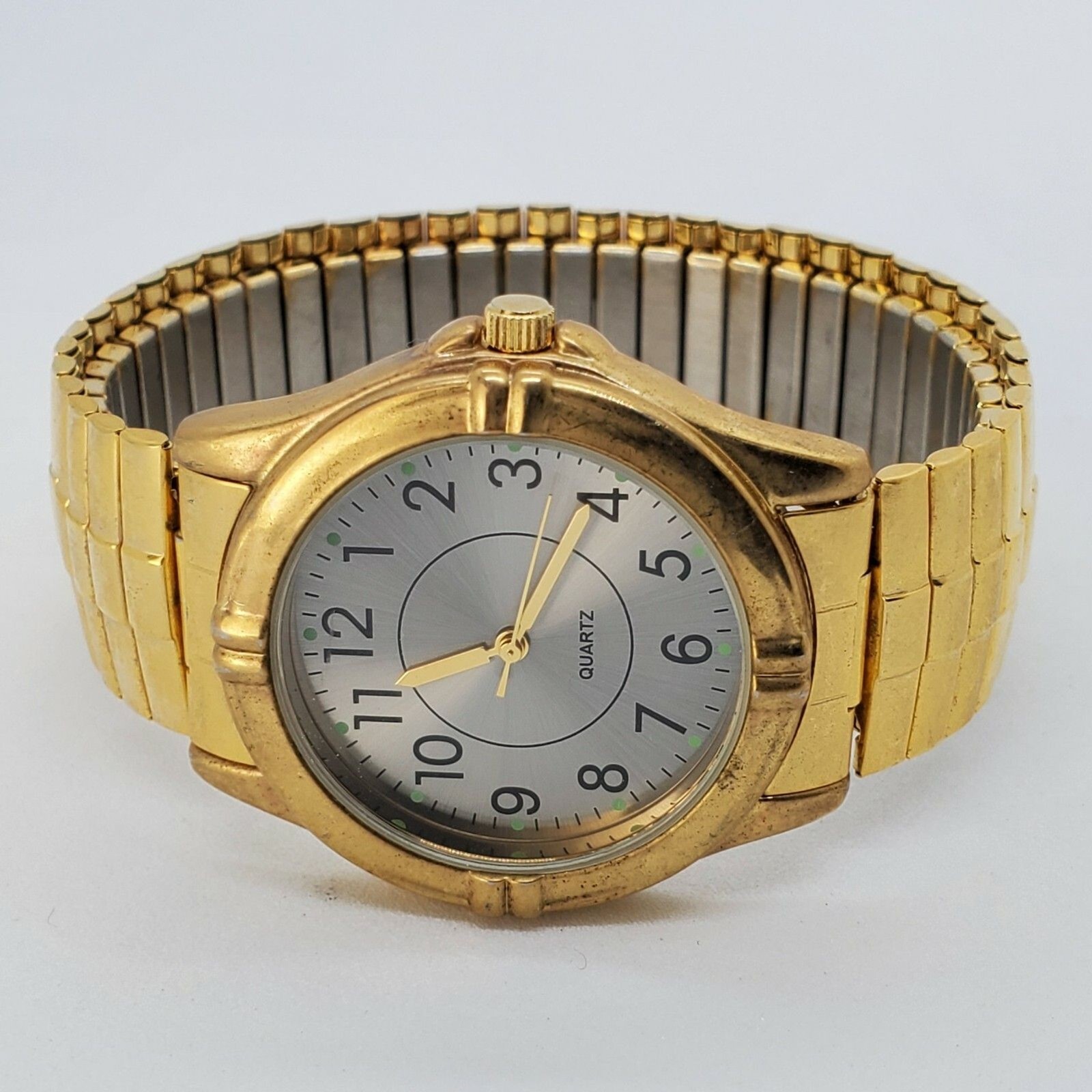 35MM Watch Women Gray Dial Gold Expansion Stretch Band 6.5″ New Battery