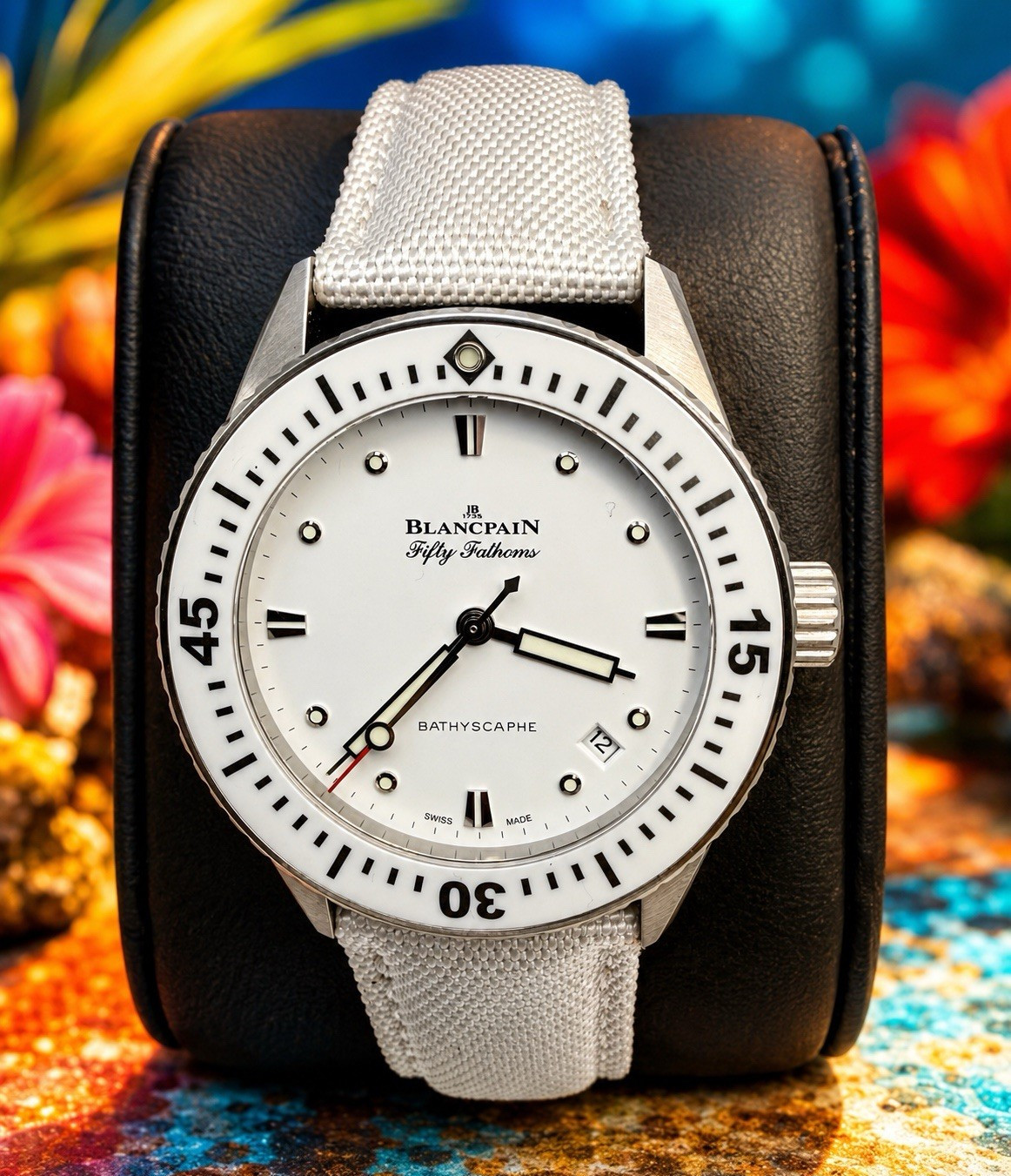 Blancpain Fifty Fathoms Bathyscaphe 38mm White Dial Automatic Textile Strap