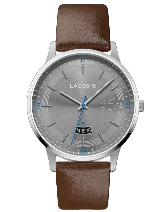 LACOSTE MADRID 2011033 SILVER DIAL BROWN LEATHER STRAP 41MM MENS WATCH