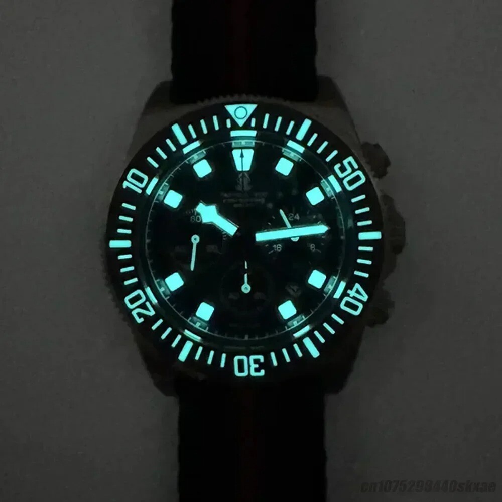 TACTICAL FROG Titanium VS75B Solar Power Quartz Chronograph Watch Newman Panda