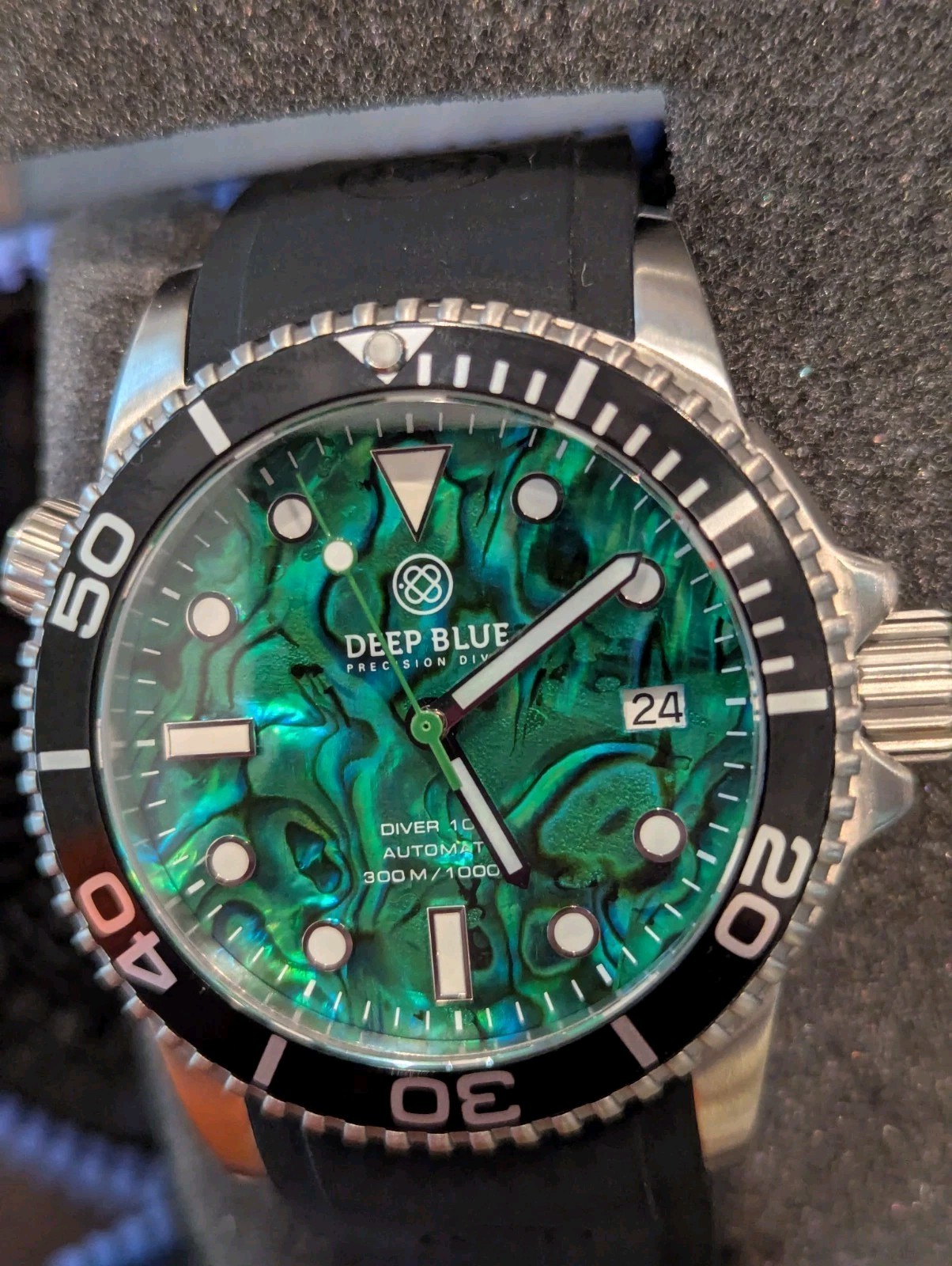 DEEP BLUE 40 MM DIVER 1000 AUTOMATIC BLACK CERAMIC BEZEL – GREEN ABALONE