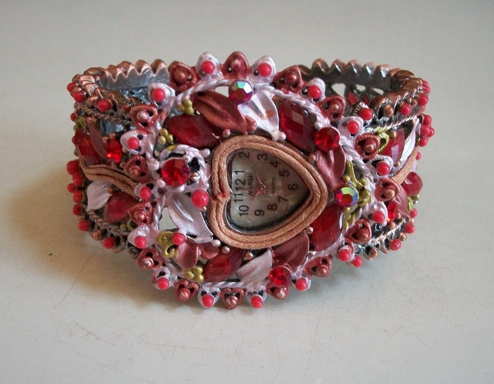 Women heart multicolor fashion bangle cuff casual party handmade look watch