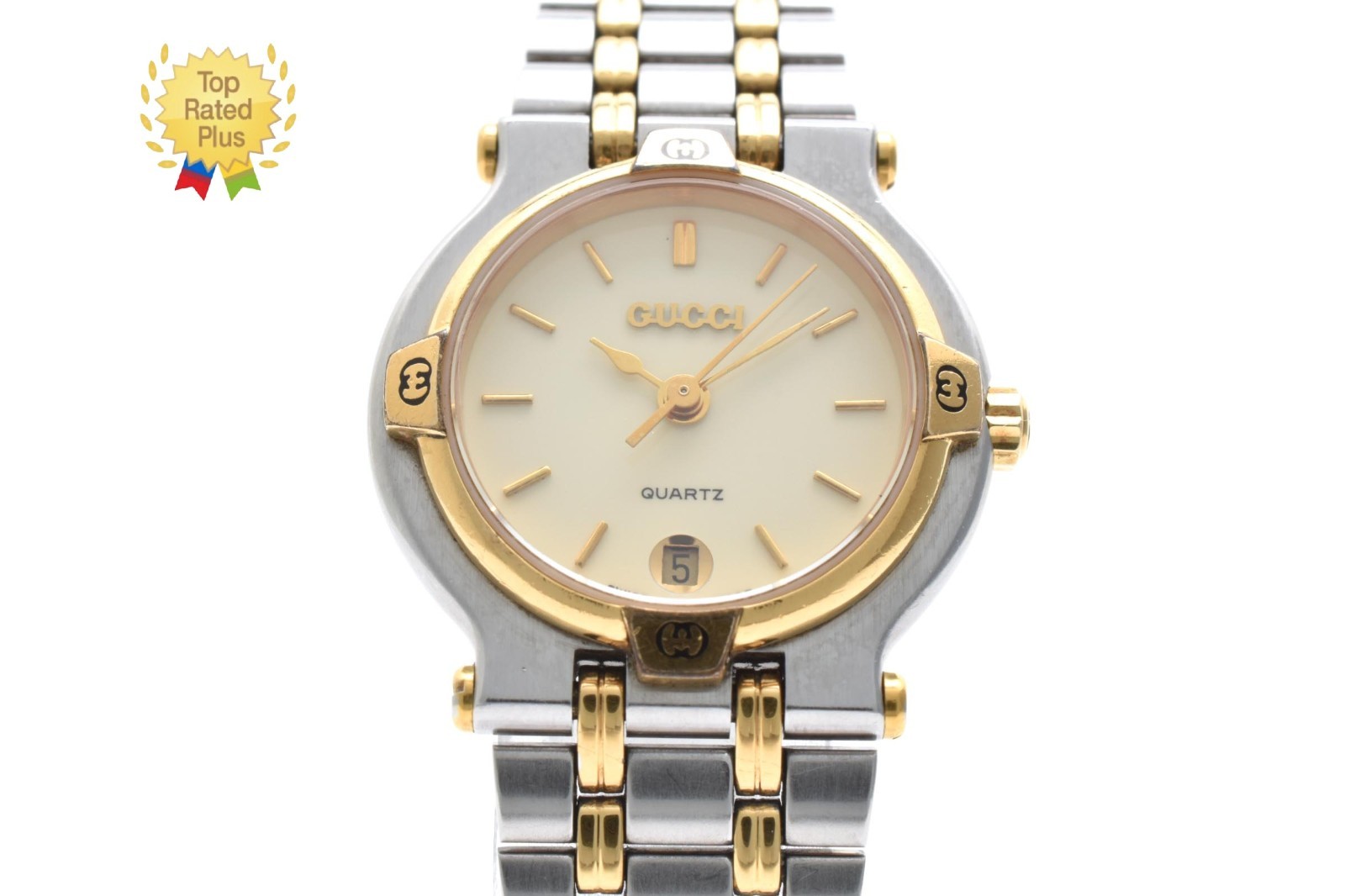 Vintage Gucci 9000L Ivory Dial 25mm Gold Silver Women’s Quartz Watch JAPAN