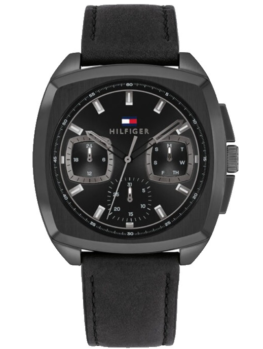 TOMMY HILFIGER APOLLO CHRONOGRAPH 1710556 BLACK DIAL & LEATHER STRAP MENS WATCH