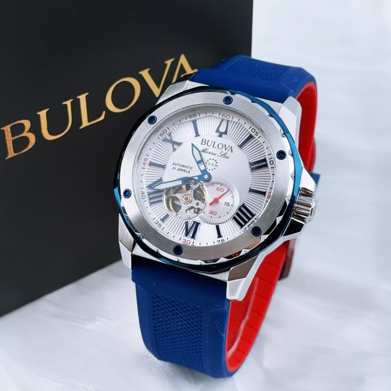 Bulova Marine Star A 98A225 Men’s Automatic Watch White Dial Silicon Strap 45mm
