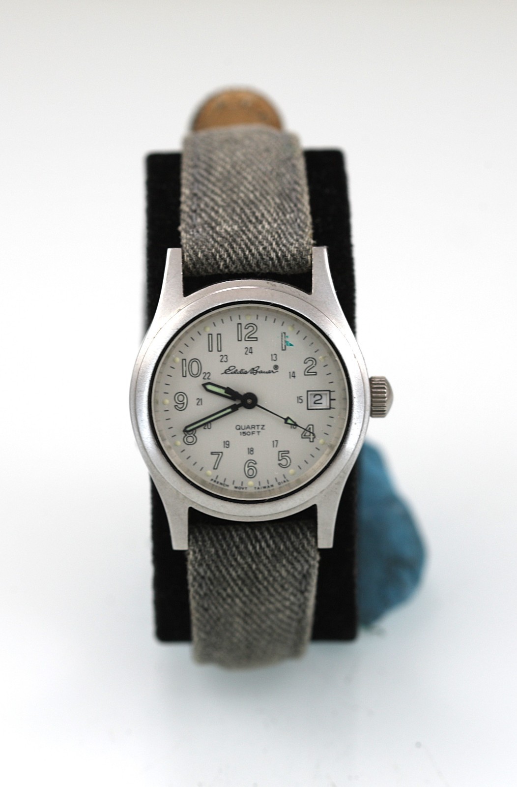 Eddie Bauer Watch Women Stainless Steel Gray Leather 50m 24hr Date White Quartz