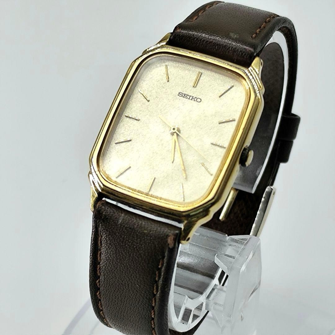 SEIKO Quartz Squaret Gold Dial Leather Strap wrist 18.0cm/7.1in