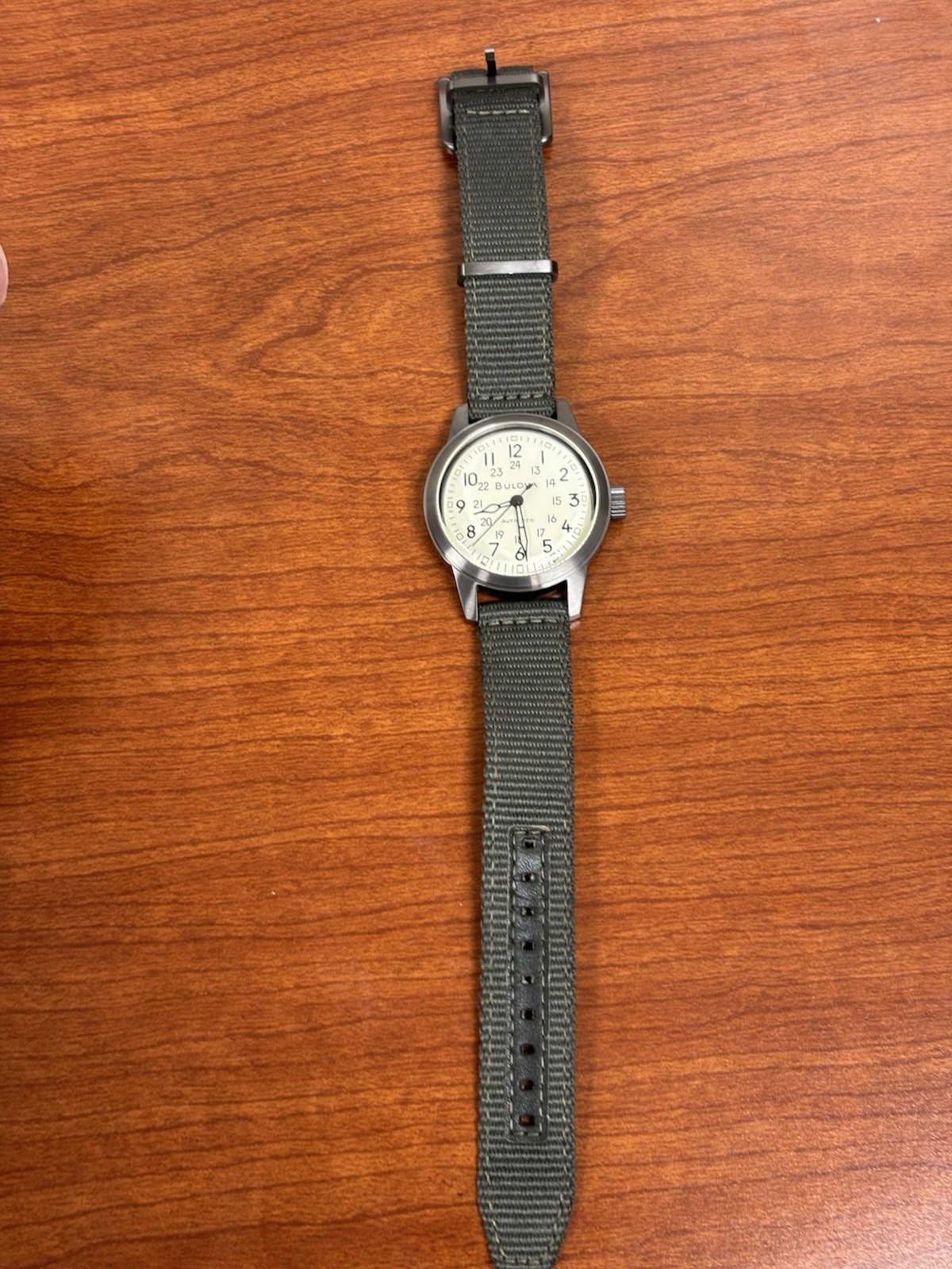 Bulova Men’s Hack Automatic Ivory Dial Black Leather Strap Watch 96A246