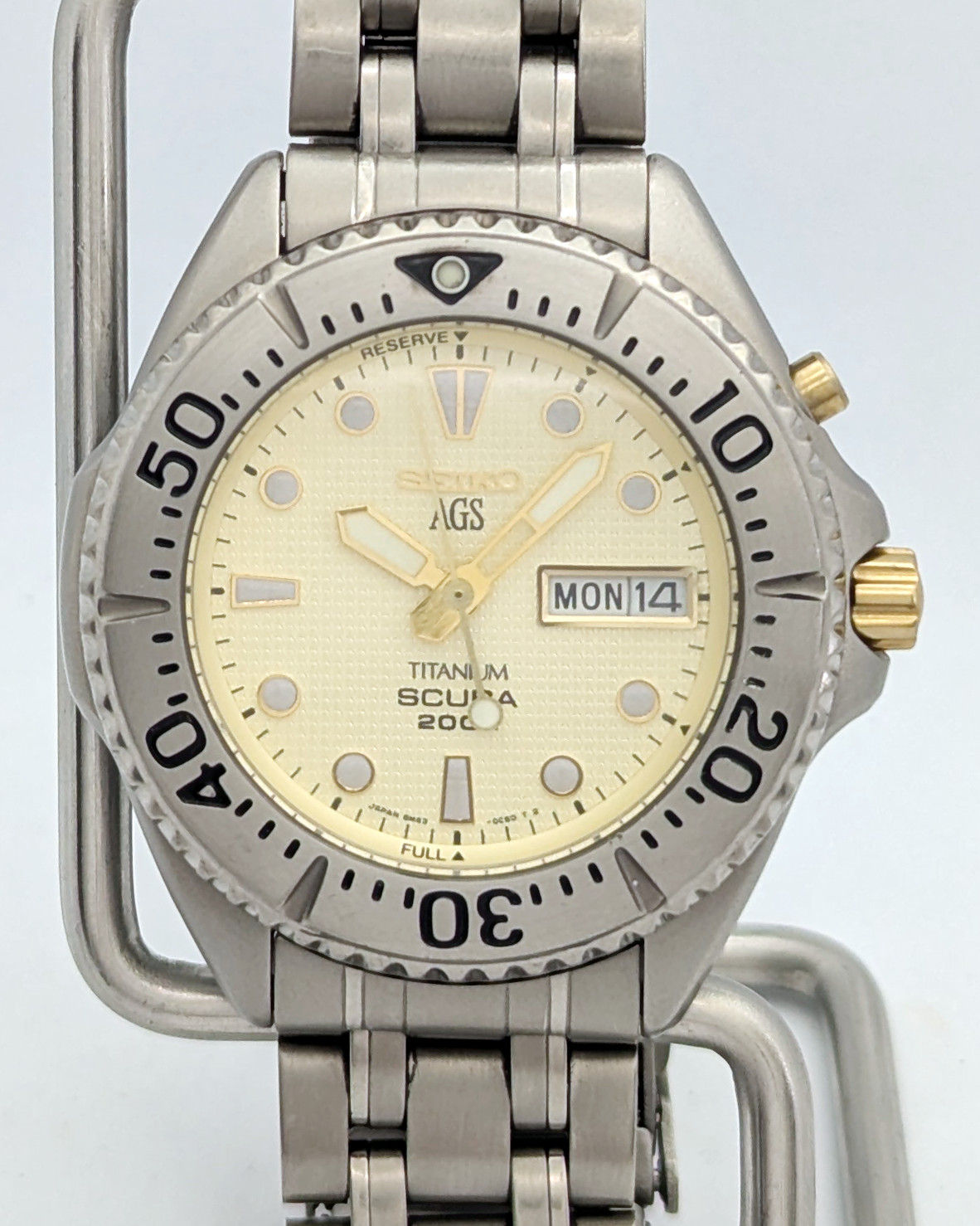 Seiko AGS Titanium SCUBA 200M Japan J 5M43-0B70 Yellow Dial | Running Well
