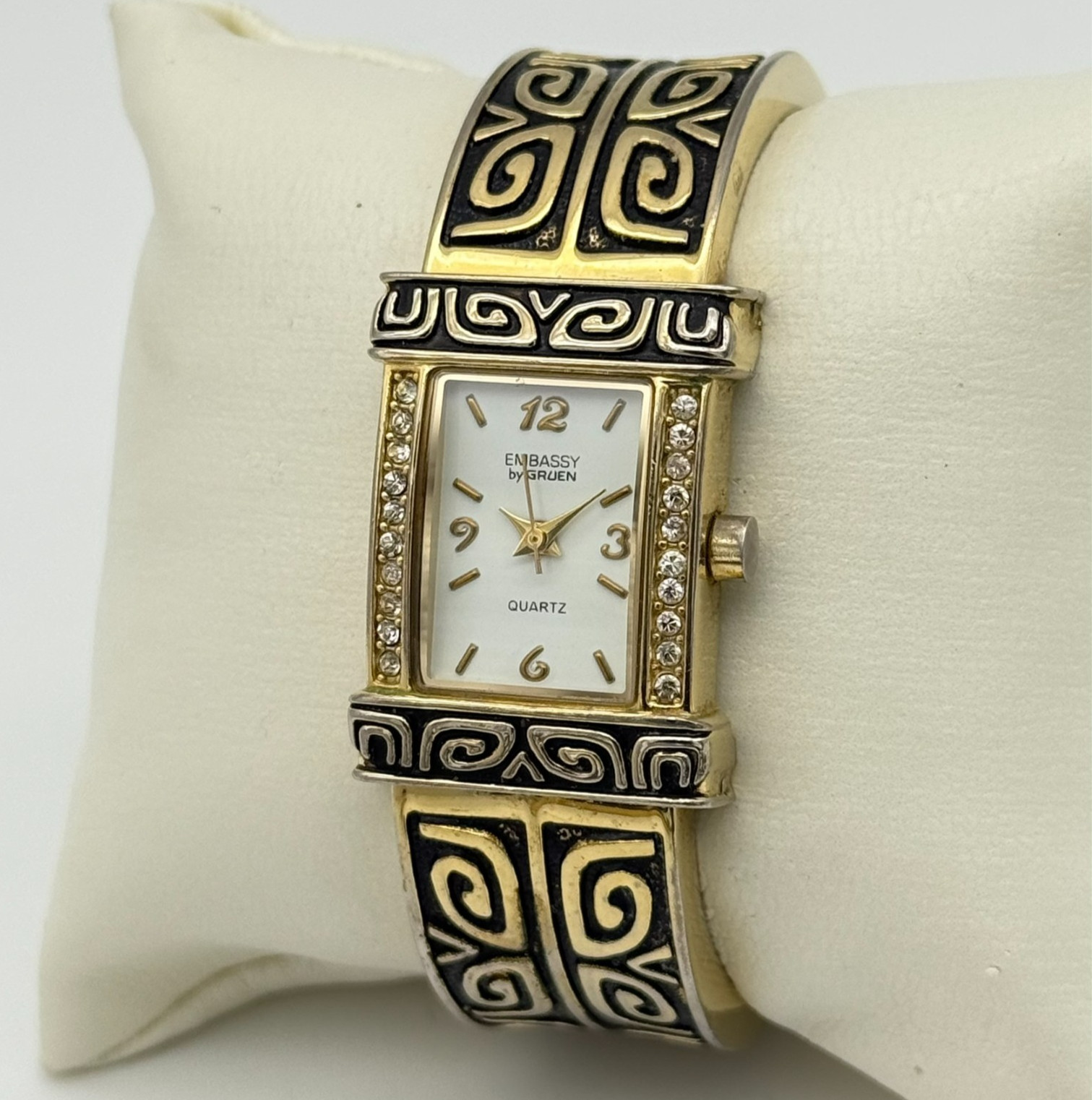 Women’s EMBASSY By Gruen Gold Tone Bangle Watch, White Dial, Crystal Accents