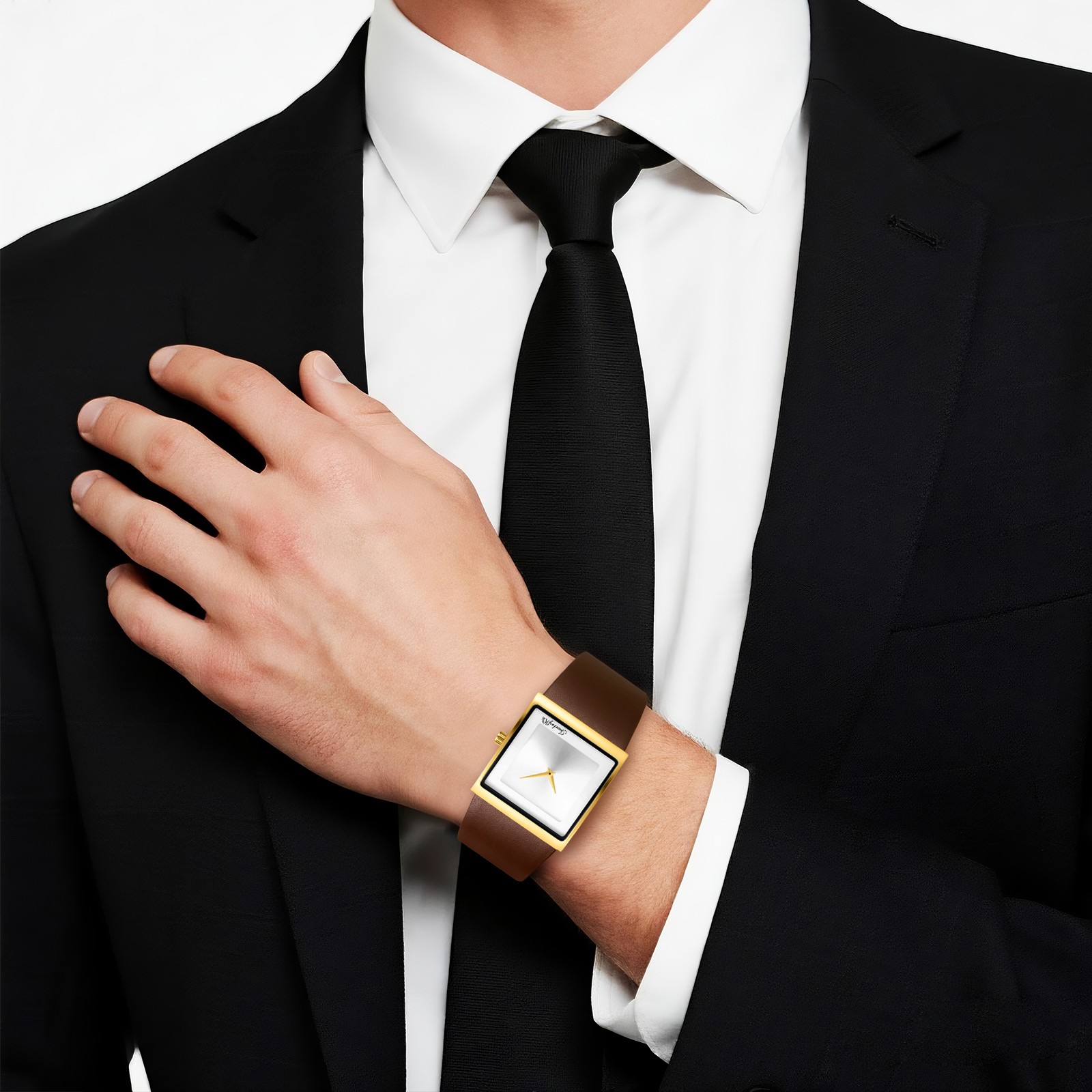 Leather Strap Square Analog Quartz Watch Japanese Movement Business Casual 3ATM