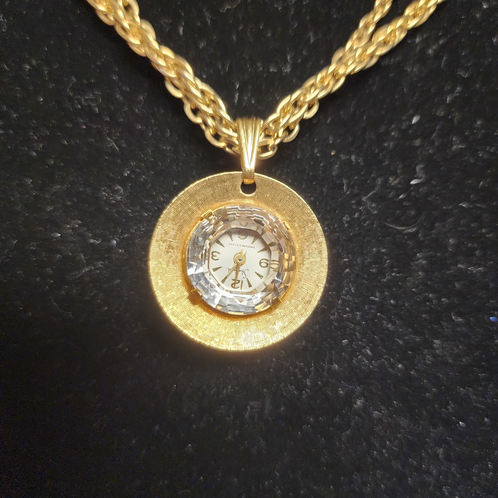 Sheffield Vintage Gold Tone Pendant Necklace Watch Manual White Dial