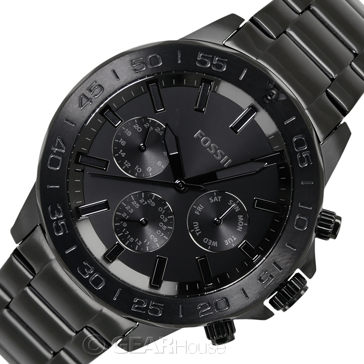 FOSSIL Bannon Mens Multifunction Watch Black Dial Day Date Stainless Steel Band