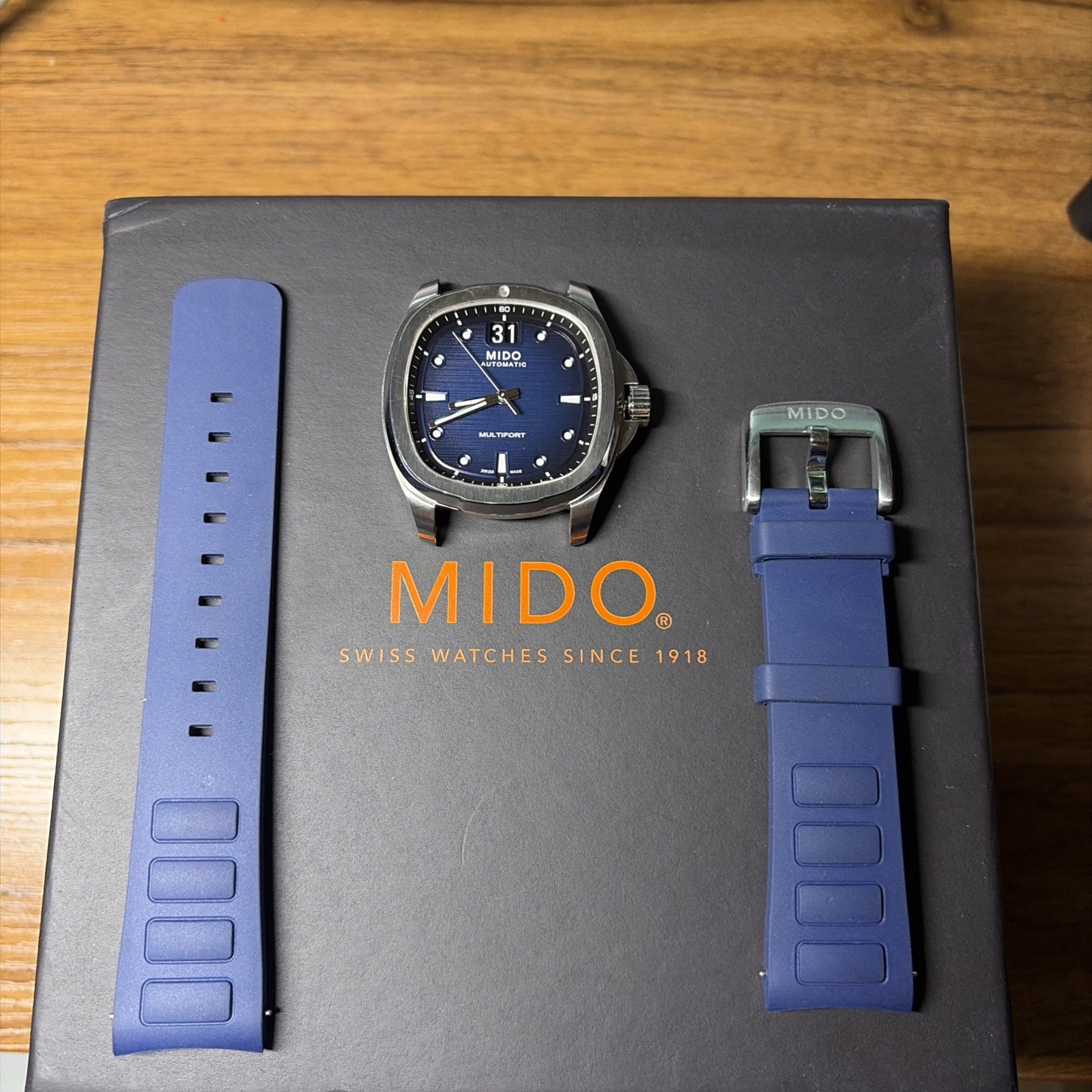MIDO Multifort 40mm Auto Blue Sunburst Dial Rubber Strap Date 100m Box
