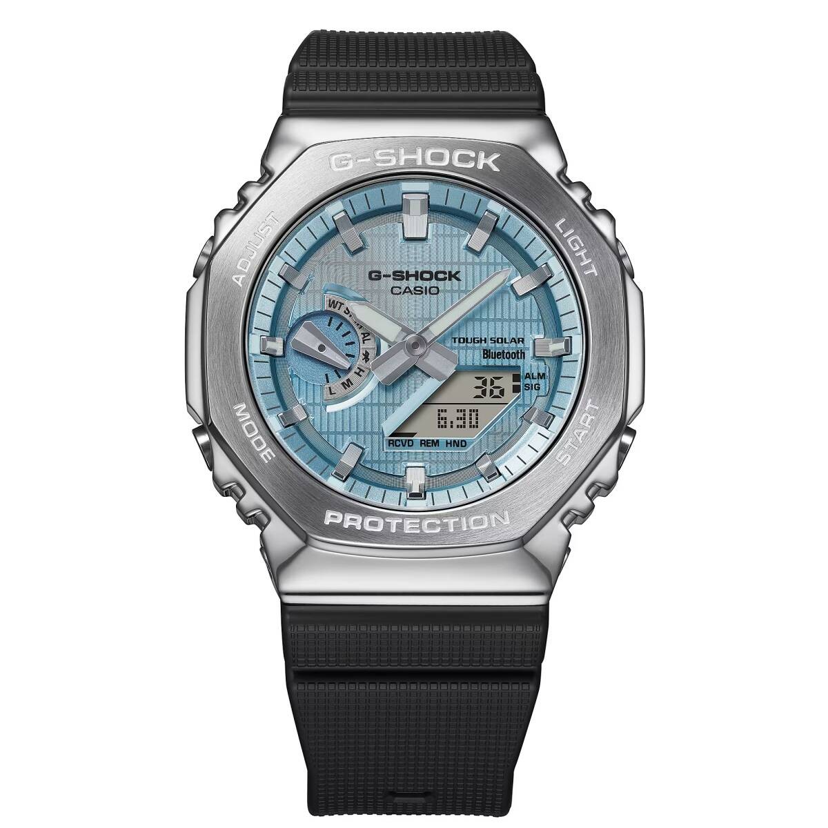CASIO G SHOCK Tough Solar Mobile Link Black x Silver x Light Blue GBM 2100A 1A2