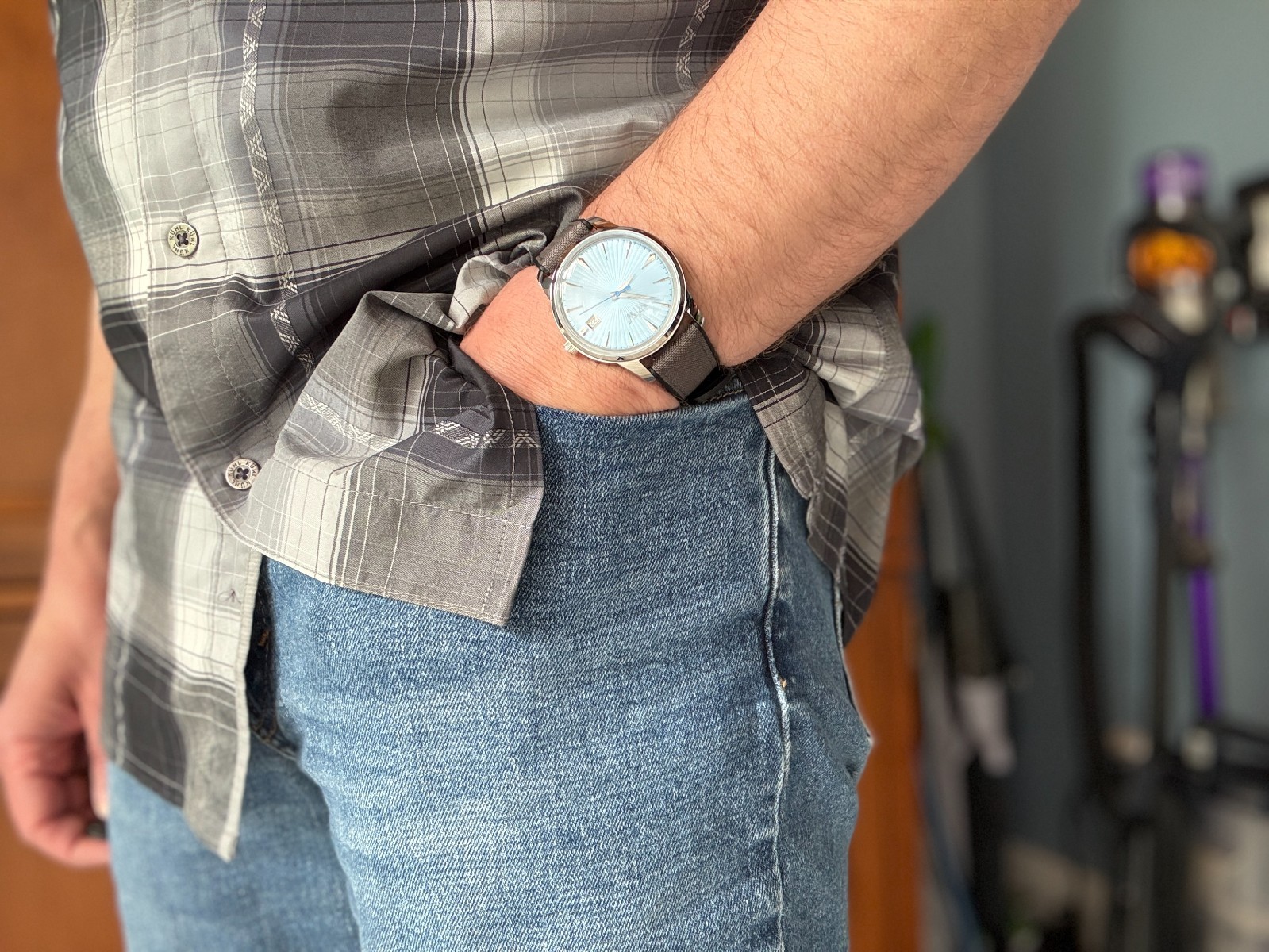Ice Blue Dial Automatic Watch, Minimalist Watch, Hybrid Cordura Strap, NH35