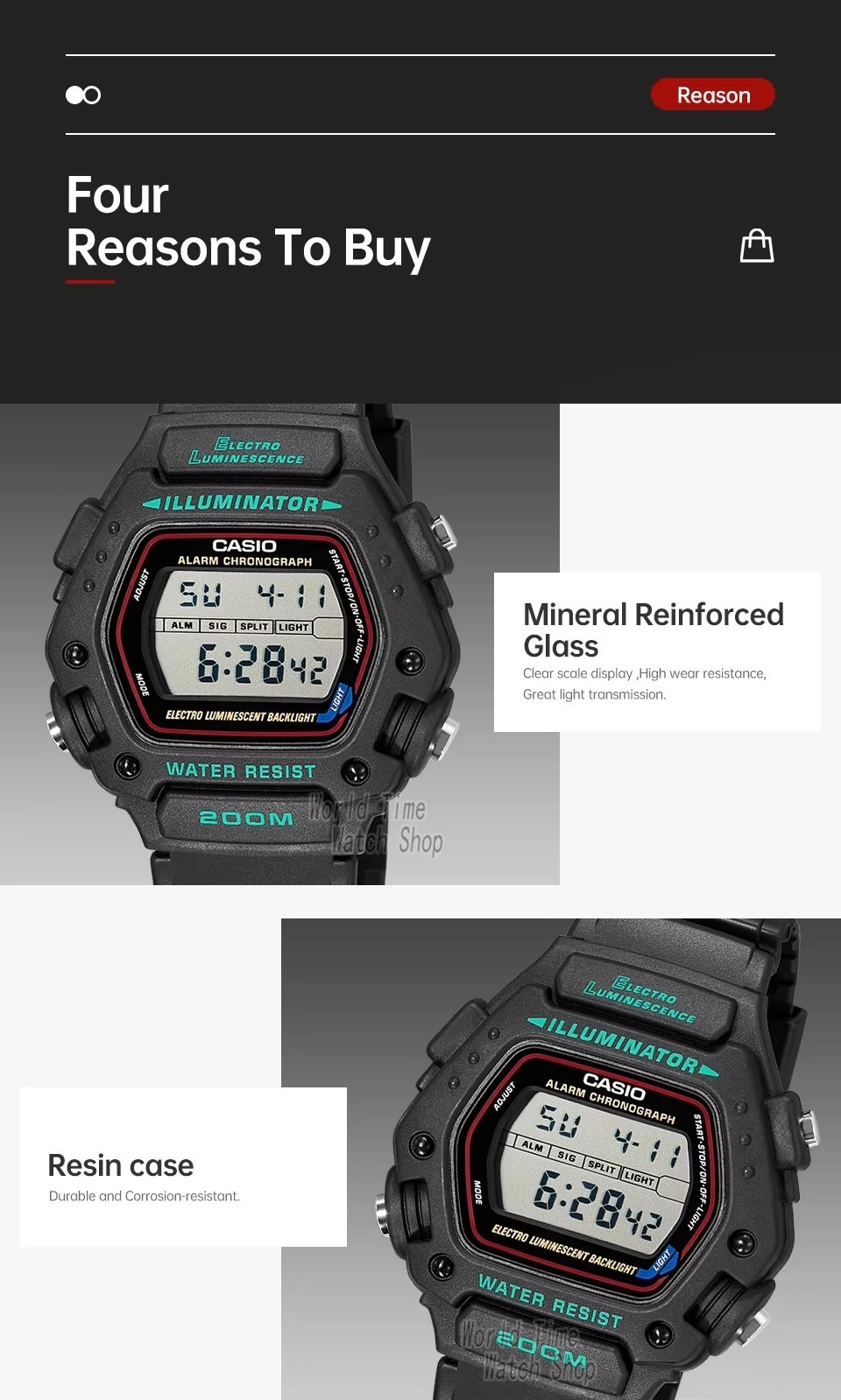 Casio Digital Classic Alarm Chronograph Watch, model DW-290-1.
