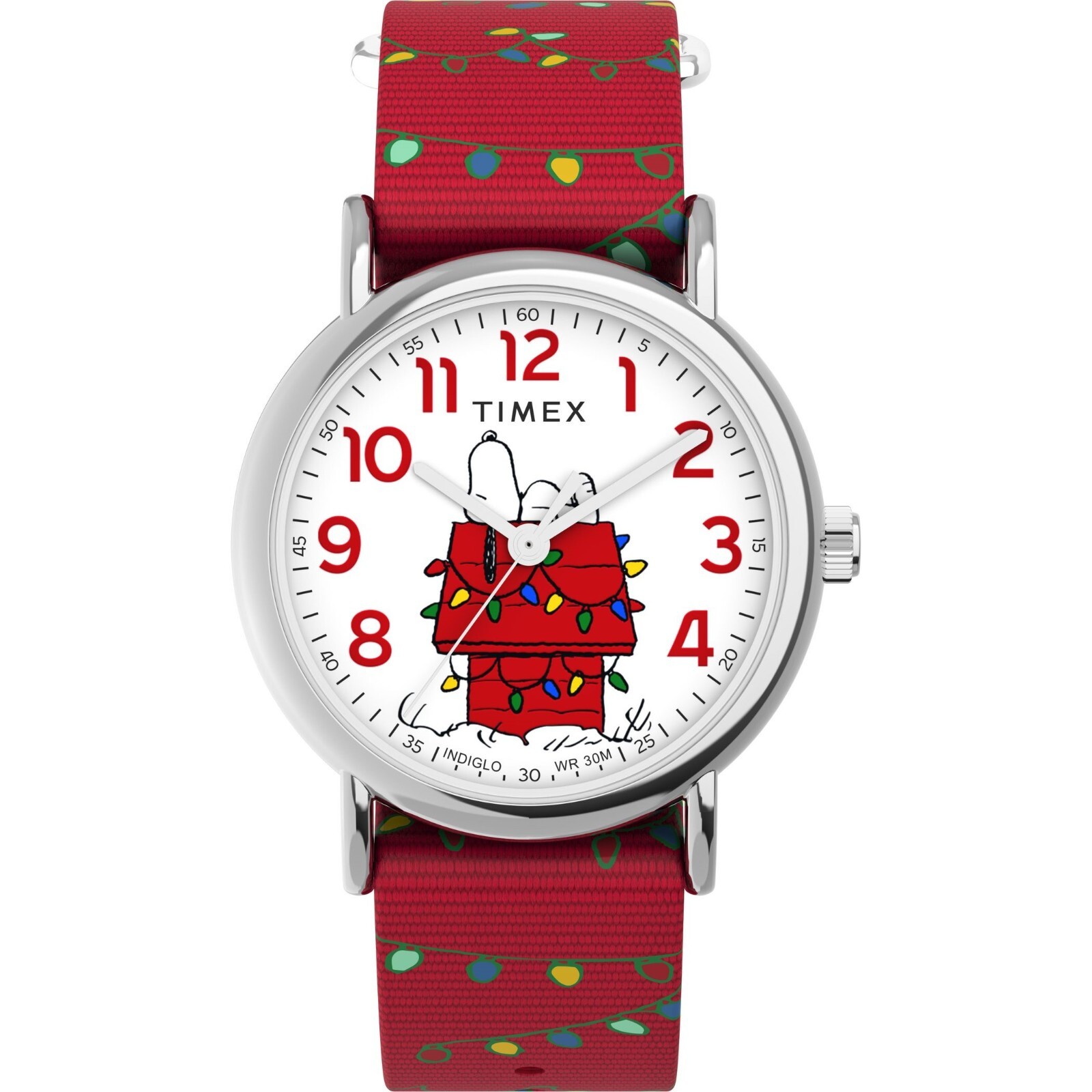 Timex TW2W80800, Peanuts Weekender Red Fabric Watch, Indiglo, NEW