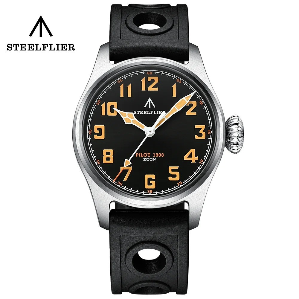 39MM STEELFLIER Pilot Quartz Diver Watch Men’s Silicone Waterproof Luminous NEW