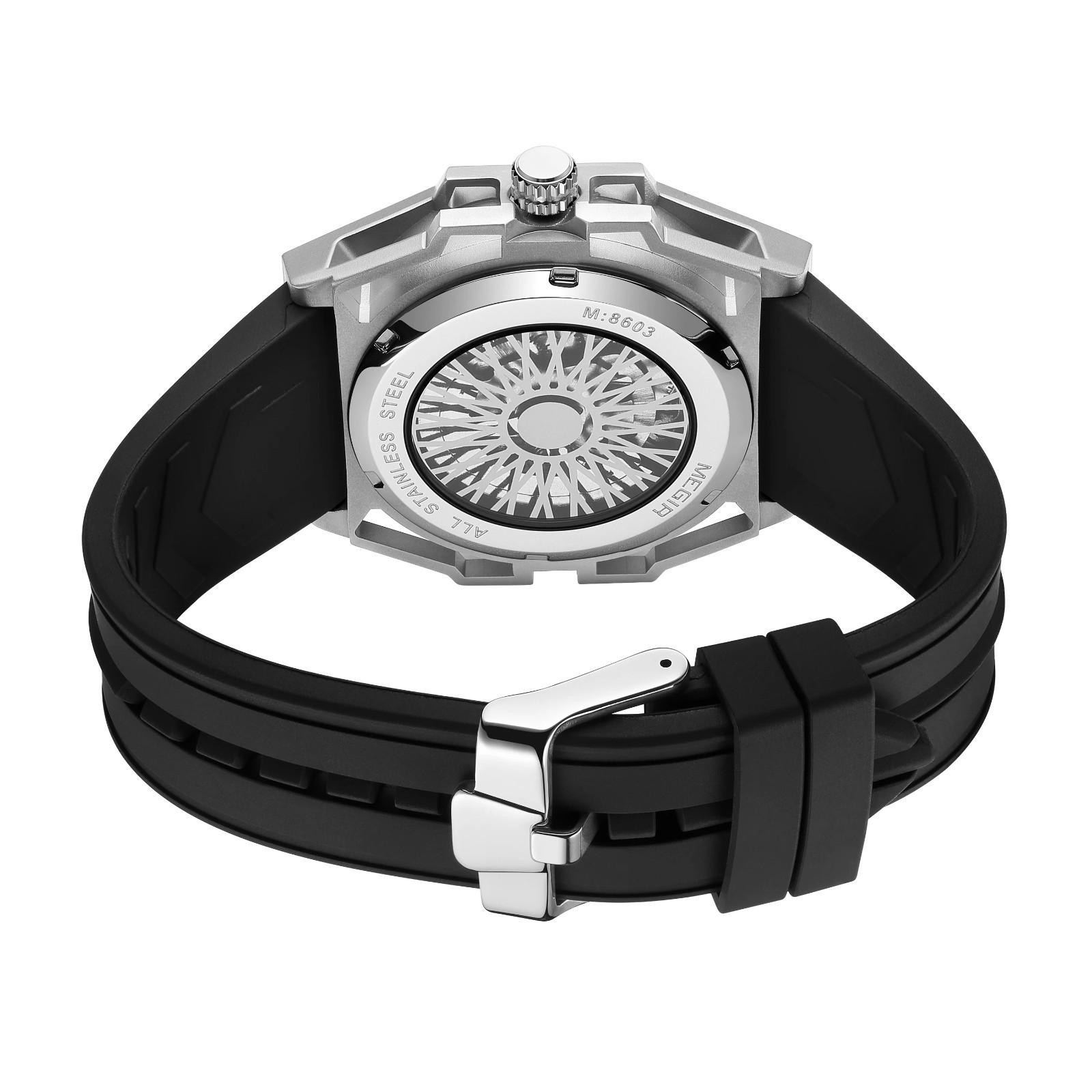 47MM MEGIR Automatic Skeleton Watch Men’s Luxury Waterproof Silicone Analog NEW