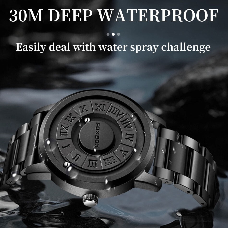 LIGE FOXBOX Men Quartz Watch Creative Scrolling Bead Magne Wristwatch Waterproof