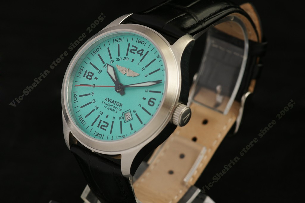 Automatic 24H mode mechanical wristwatch Raketa AVIATOR Russian MILITARY style