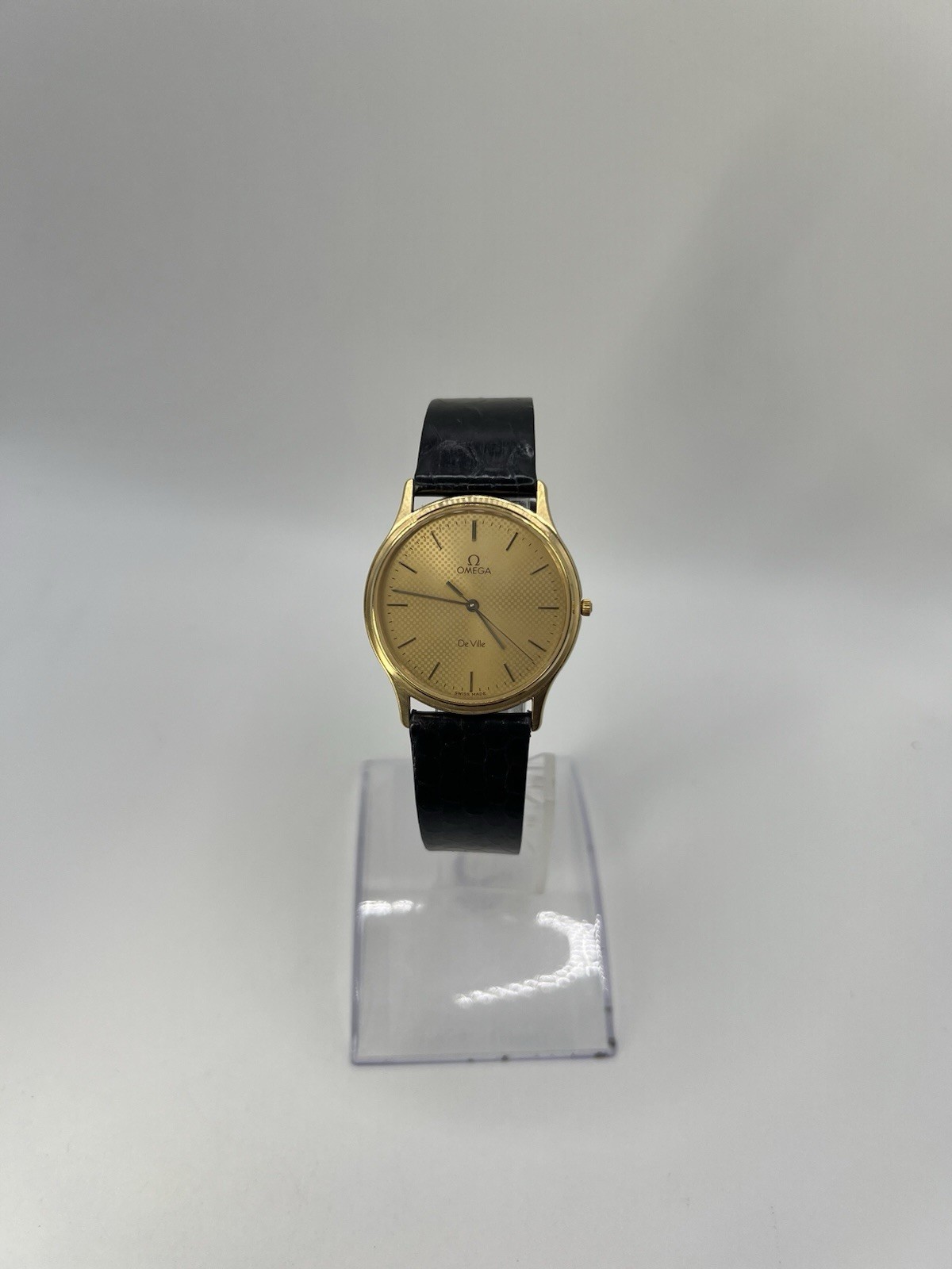 Vintage Rare Thin Omega Deville Gold Plated Guilloché Dial Men’s Watch With Box