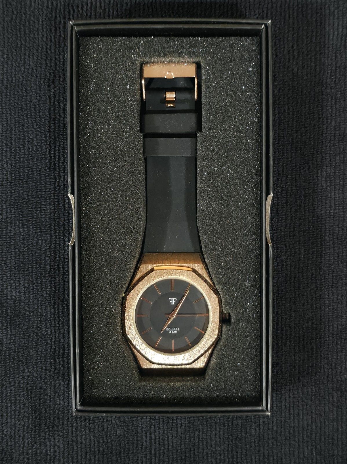 Timecraft Eclipse 3 Bar Quartz Movement Watch Black Dial Black Rubber Strap