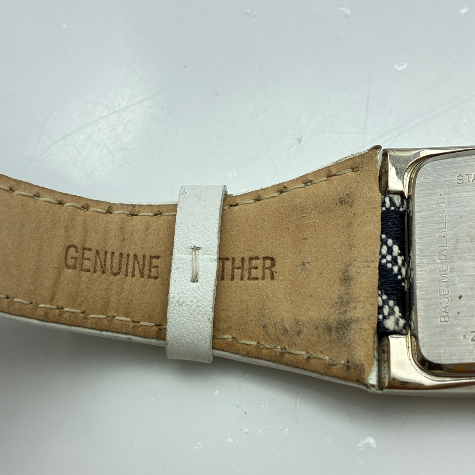 Anne Klein Women Silver Tone Rectangular Watch Monogram Fabric Leather 10/8601