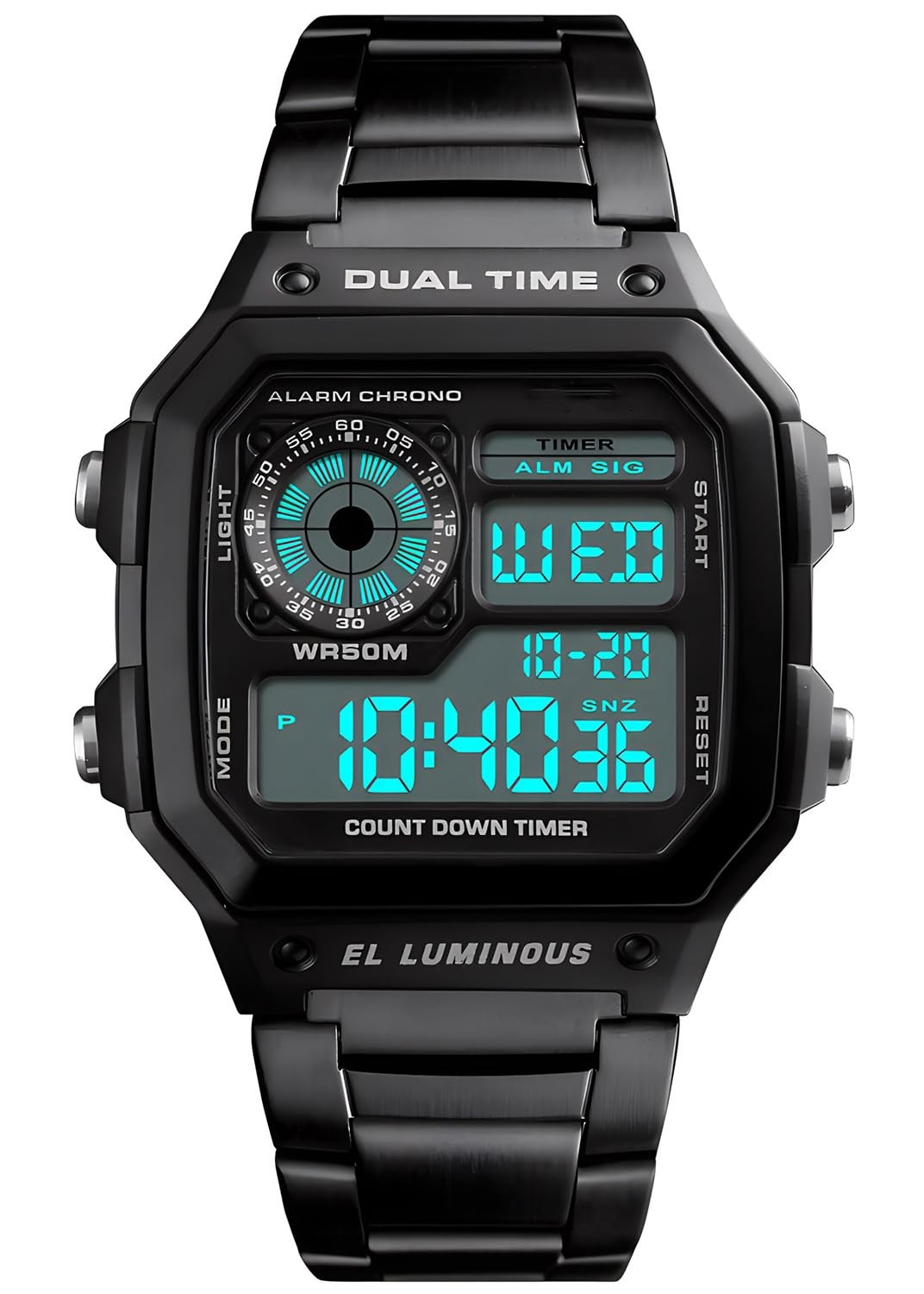 Men’s Digital MultiFunction Watches 2 Time Alarm Stopwatch Countdown Backligh…